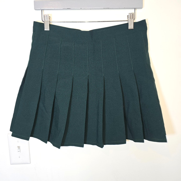 Dark Green Pleated Mini Skirt School Girl Waist 30" / 8 Medium - Picture 2 of 7